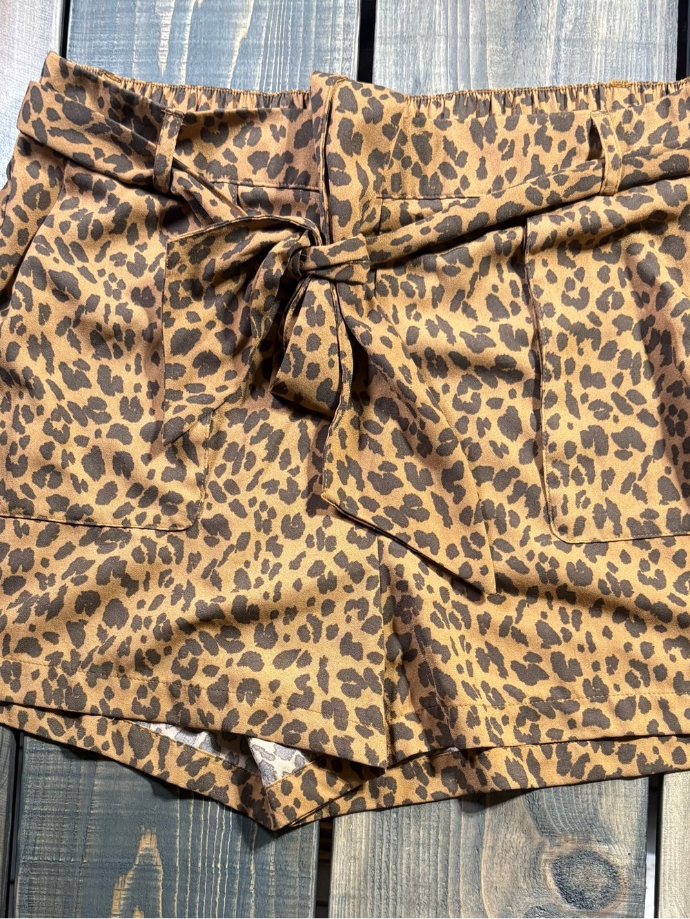 a new day Leopard Print Tie-Waist High Waist Shorts - Tan & Brown